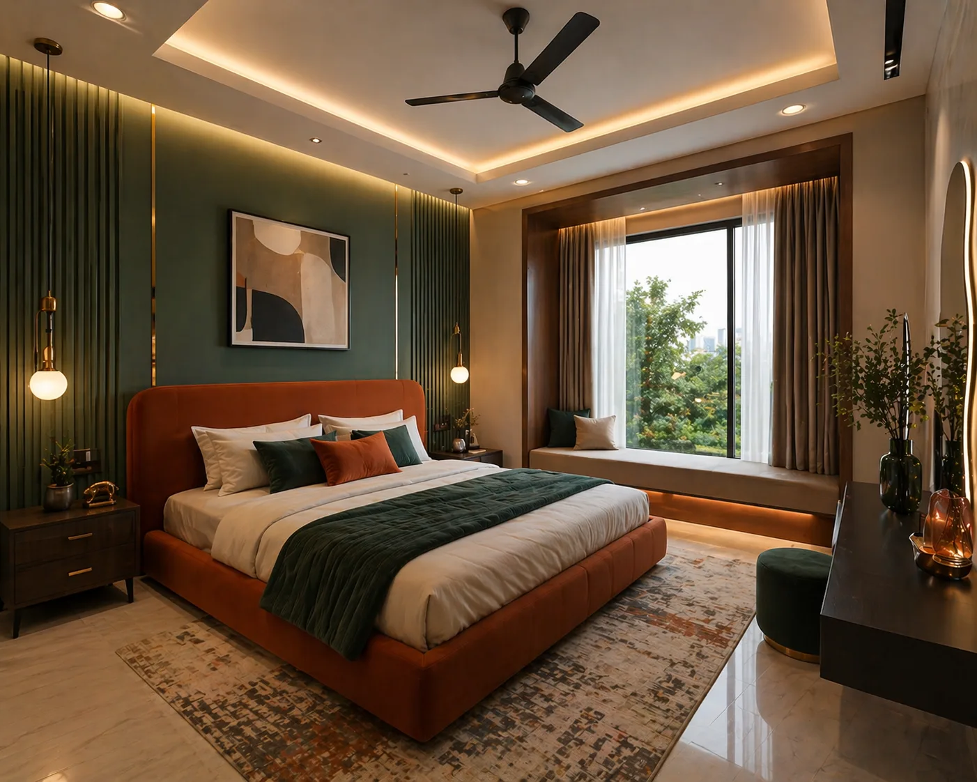 Luxury master bedroom concept with layered ambient lighting