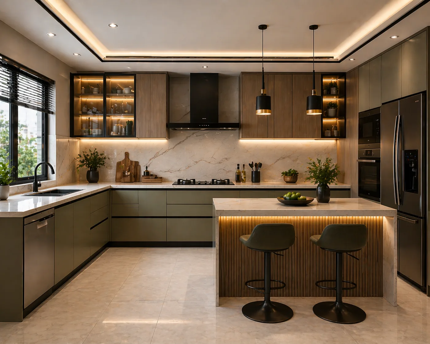 Modern modular kitchen concept with quartz countertops and intelligent storage, C-Scheme, Jaipur