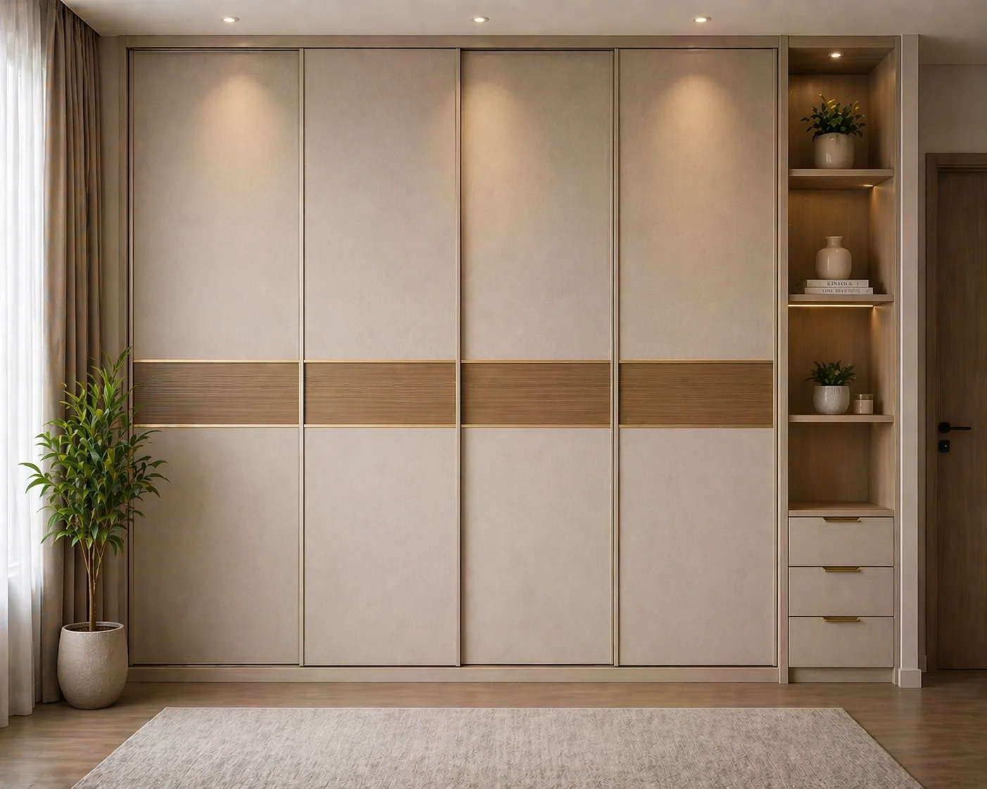 Walk-in closet concept with custom shelving, Bani Park, Jaipur