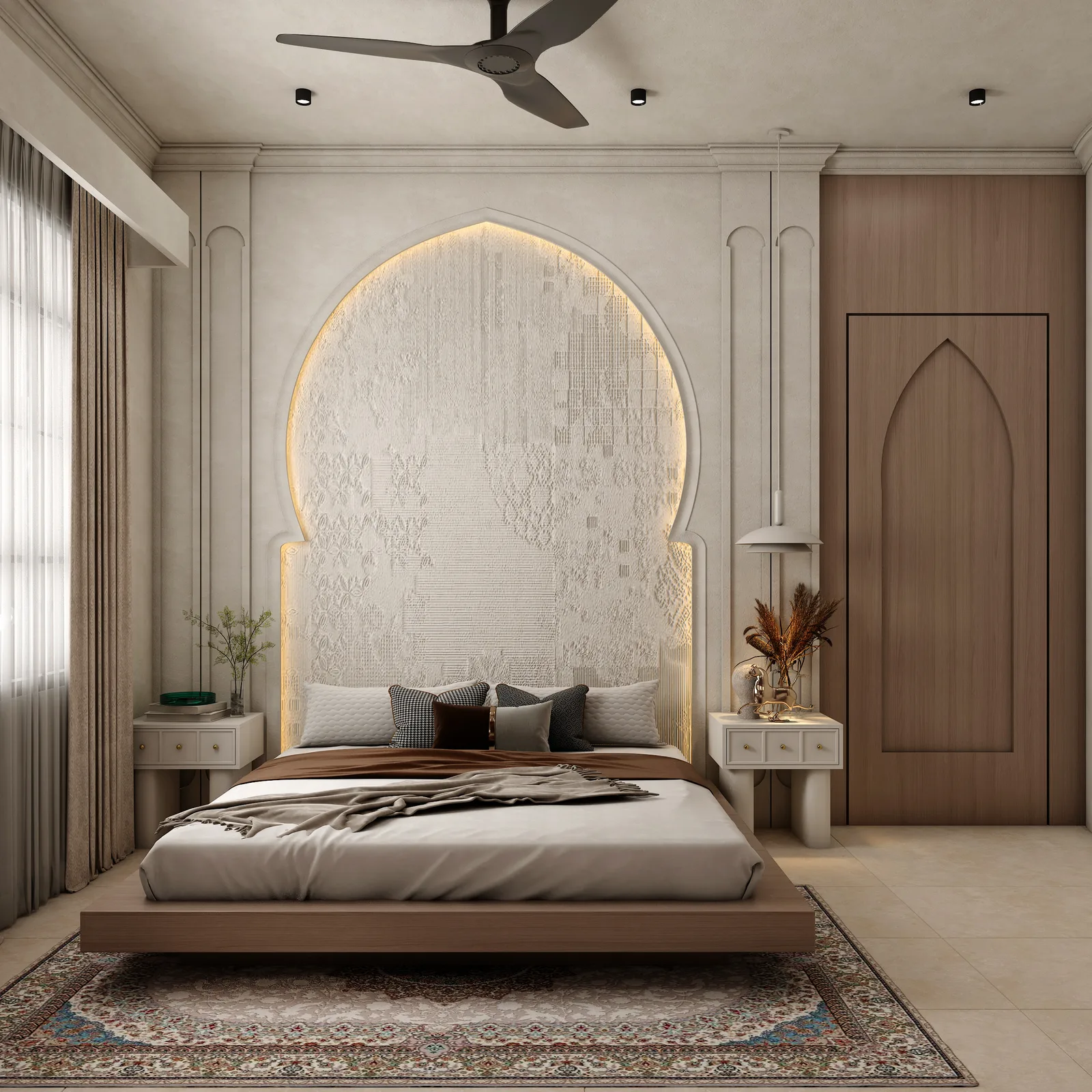 A bedroom, styled after a full-home renovation