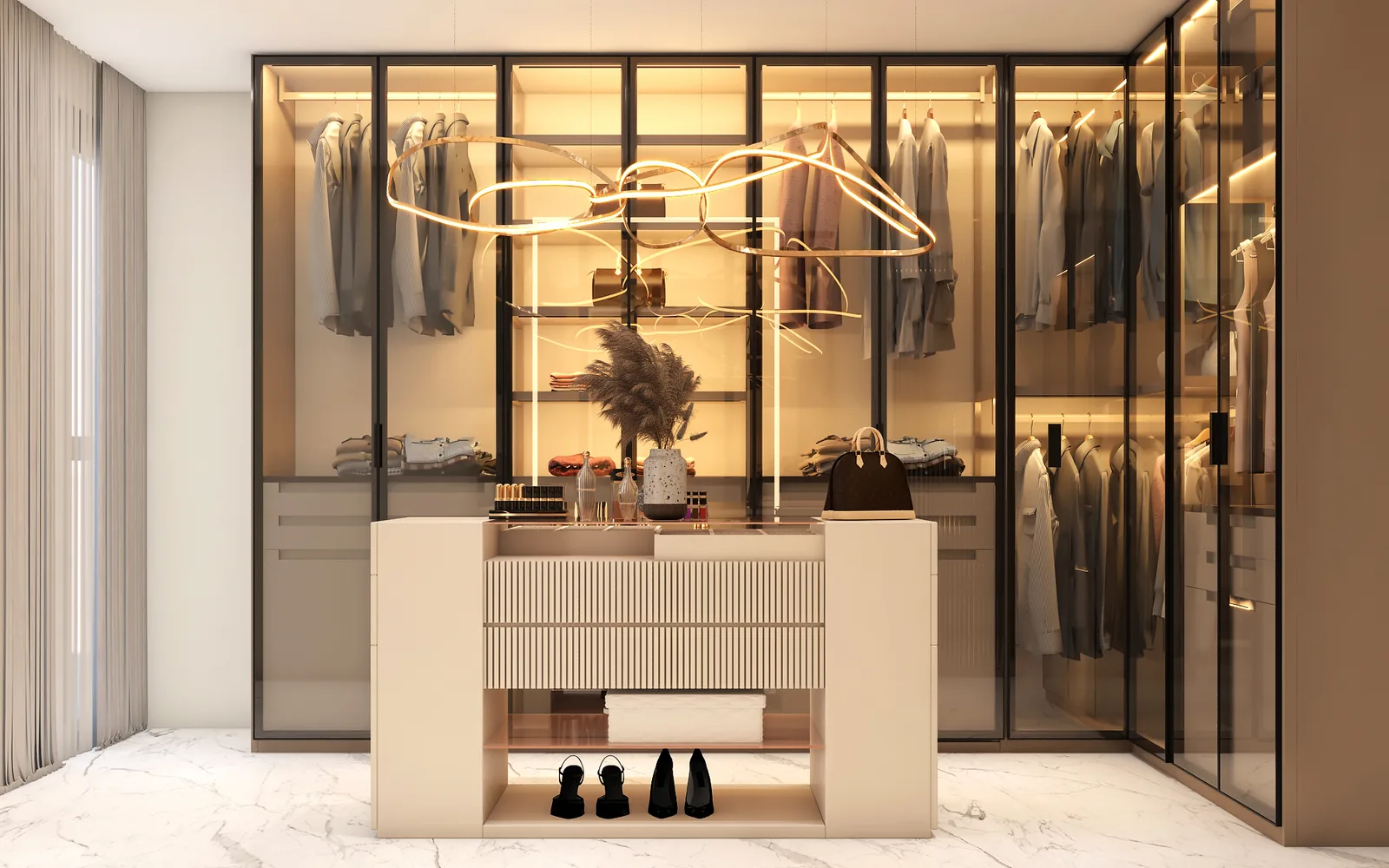 Wardrobe and dressing area designed by Luxora, Jaipur